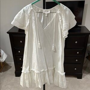 White Eyelet Dress with Tassels